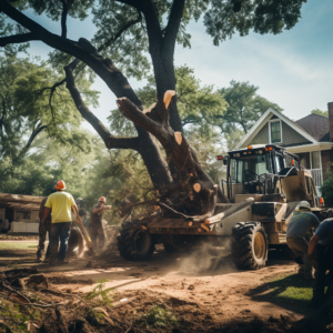 Tree being removed by heavy tree equipment